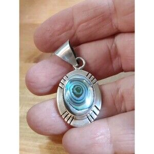Vtg Signed Native American 925 Sterling Silver Abalone 1.5" Pendant 10g